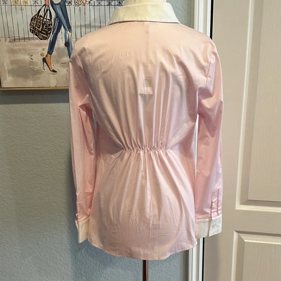 Rosie Pope Sz Medium Maternity Pink Button-Up Blouse w/White Collar & Cuffs NWT - Picture 5 of 12